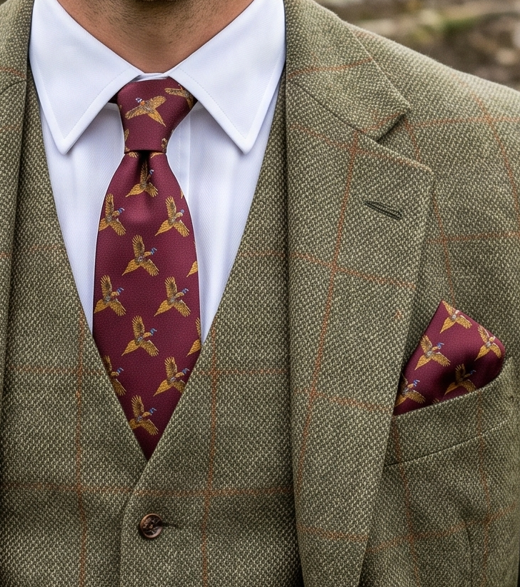 'FLYING PHEASANT' Country Collection Silk Tie (Merlot) By Laura Jeanne