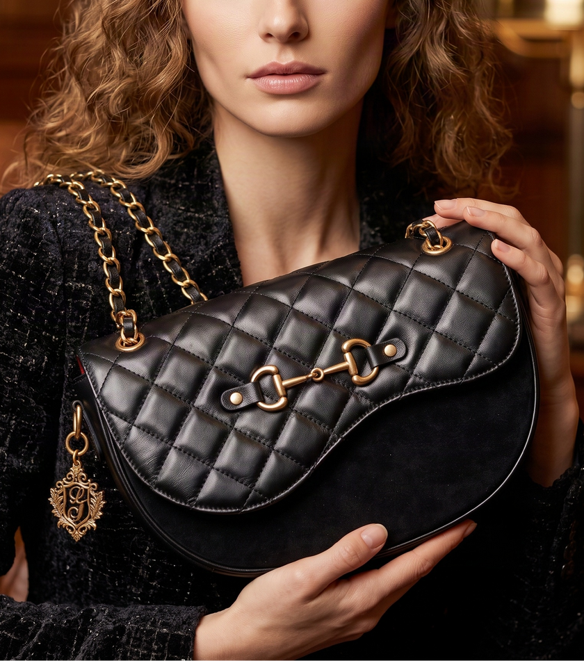 *PRE-ORDER - LIMITED AVAILABILITY* The, 'CHELSEA ROSE' Leather & Suede Saddle Bag By Laura Jeanne (Black). Expected arrival: End November (Estimate Only)
