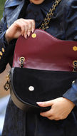 *PRE-ORDER - LIMITED AVAILABILITY* The, 'CHELSEA ROSE' Leather & Suede Saddle Bag By Laura Jeanne (Black). Expected arrival: End November (Estimate Only)