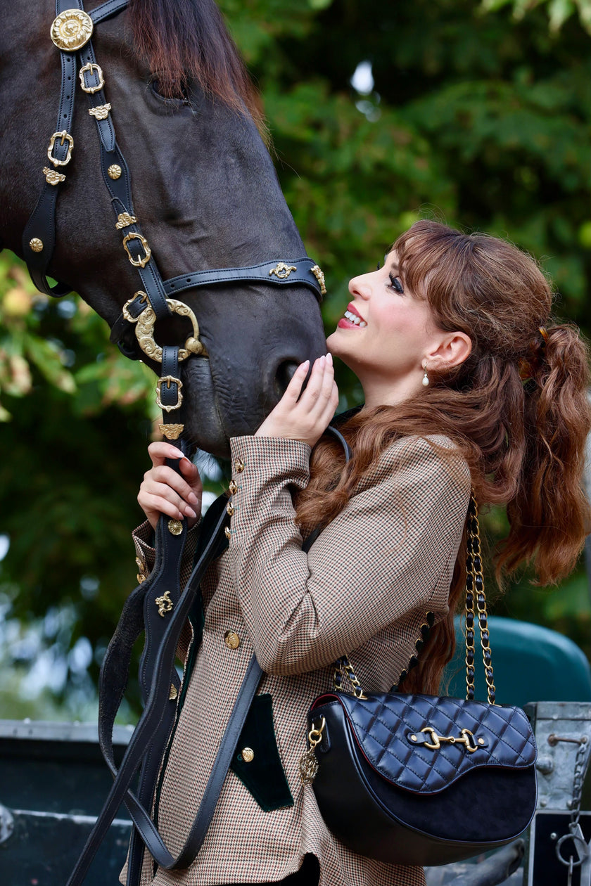 *PRE-ORDER - LIMITED AVAILABILITY* The, 'CHELSEA ROSE' Leather & Suede Saddle Bag By Laura Jeanne (Black). Expected arrival: End November (Estimate Only)