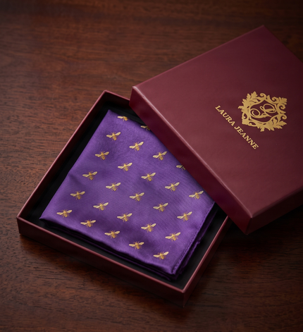 'HONEY BEE' Country Collection Silk Pocket Square (Purple) By Laura Jeanne