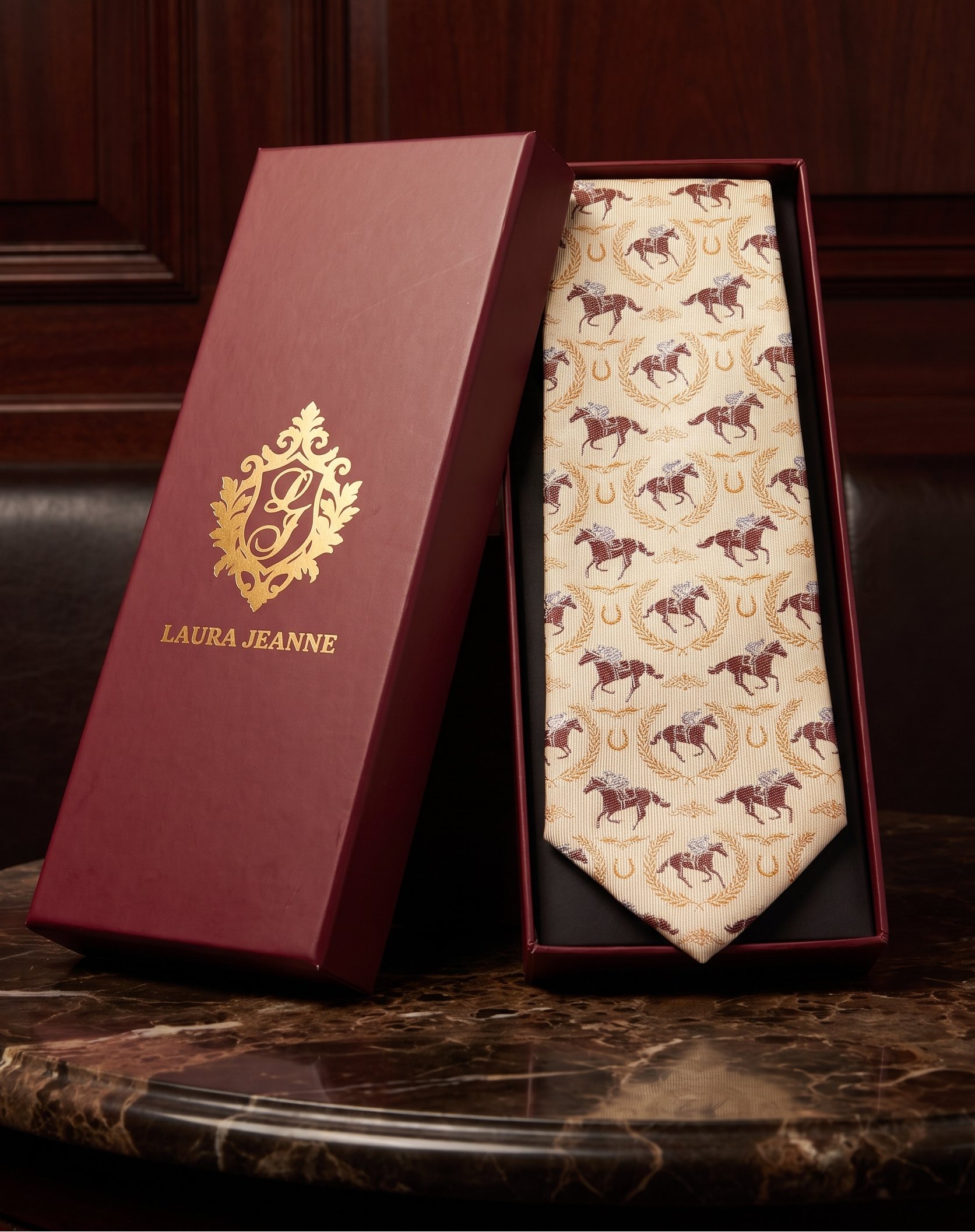 ‘YORK’ Horse Racing Silk Tie (Cream Lemon) By Laura Jeanne.