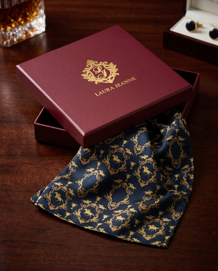 ‘KEMPTON’ Silk Pocket Square (Black) By Laura Jeanne.