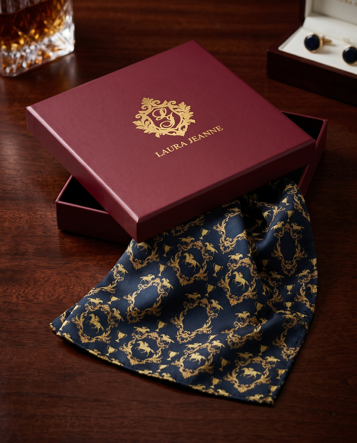‘KEMPTON’ Silk Pocket Square (Black) By Laura Jeanne.