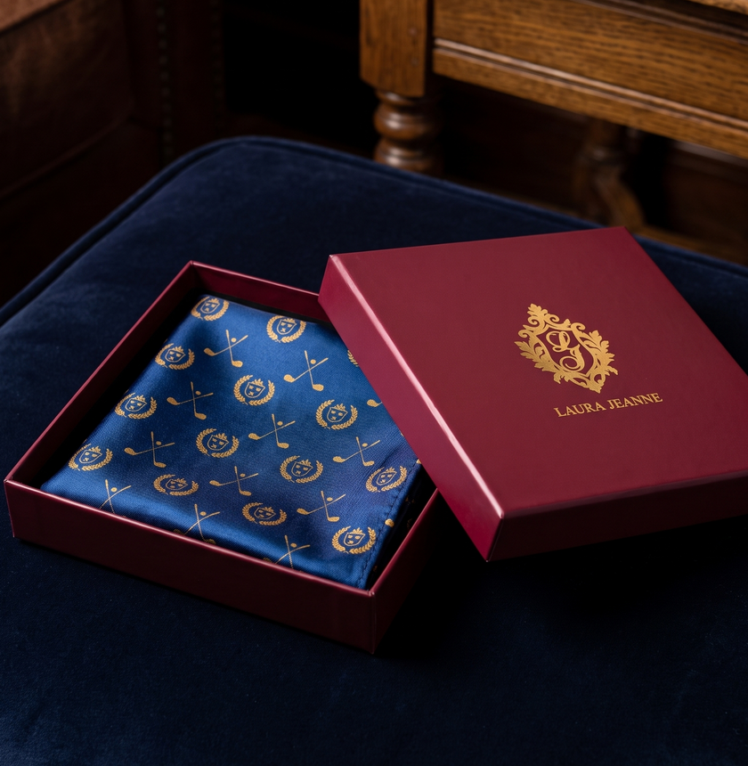 ‘FAIRWAY’ Golf Silk Pocket Square (Navy) By Laura Jeanne.