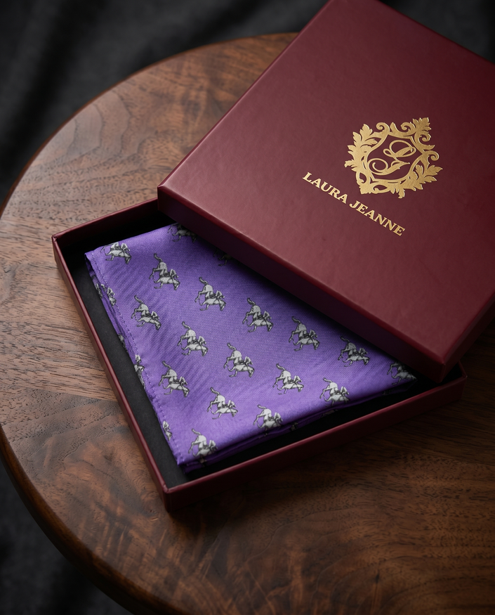 ‘WINDSOR’ Silk Pocket Square (Purple) By Laura Jeanne.