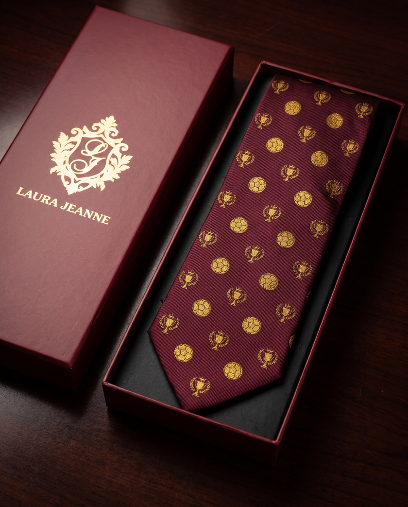 ‘CHAMPION’ Football Silk Tie (Merlot) By Laura Jeanne.