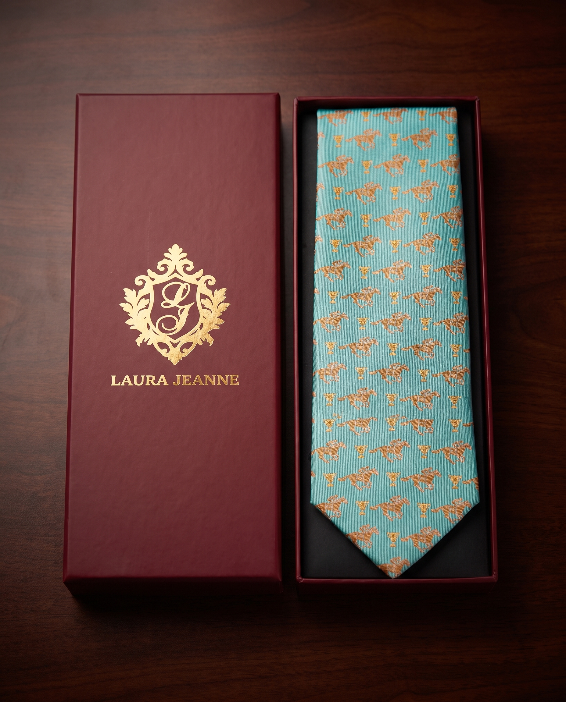 ‘BRIGHTON’ Horse Racing Silk Tie (Turquoise) By Laura Jeanne.