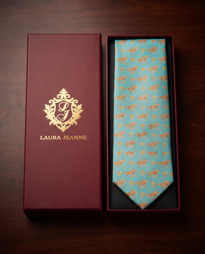 ‘BRIGHTON’ Horse Racing Silk Tie (Turquoise) By Laura Jeanne.