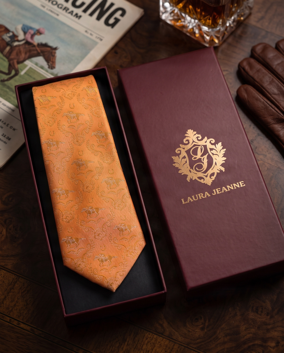 'DERBY' Horse Racing Silk Tie (Light Orange) By Laura Jeanne.