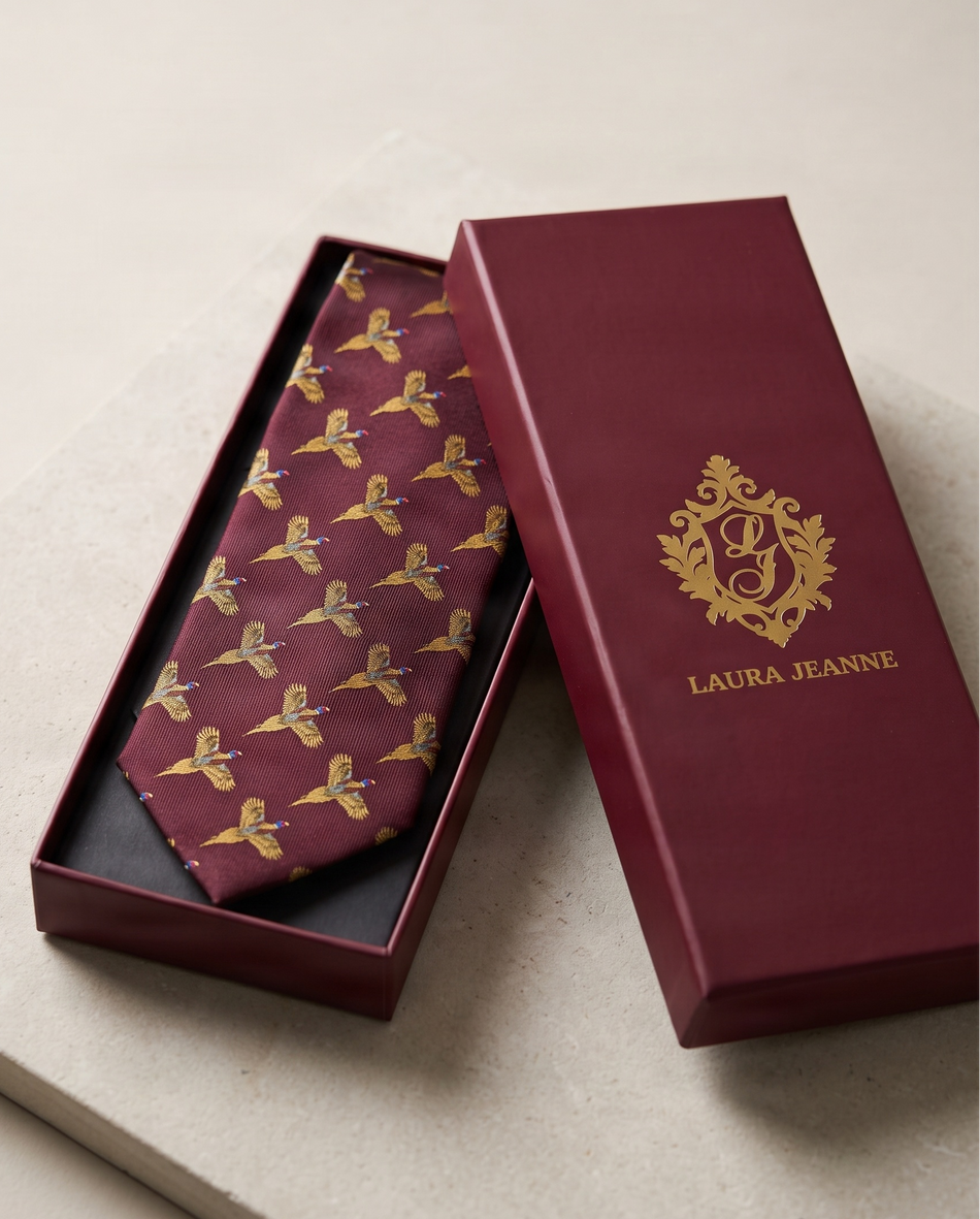 'FLYING PHEASANT' Country Collection Silk Tie (Merlot) By Laura Jeanne