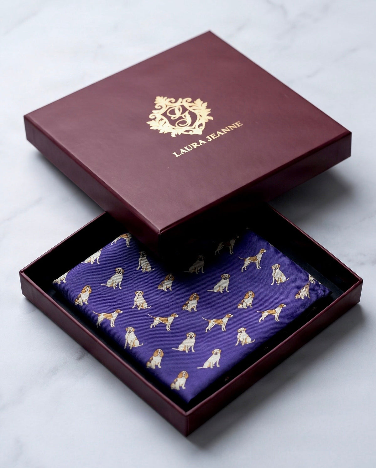 'HOUND' Country Collection Silk Pocket Square (Indigo) By Laura Jeanne
