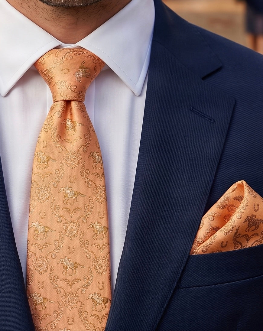 'DERBY' Horse Racing Silk Pocket Square (Light Orange) By Laura Jeanne